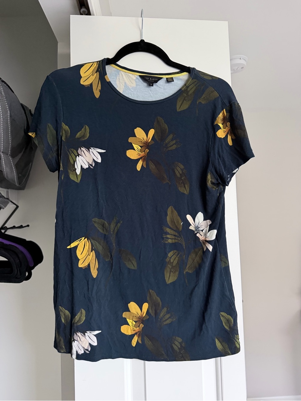 Ted Baker Navy Floral Short Sleeve Tee - Yellow & White Blooms